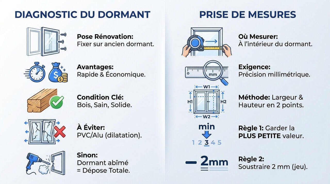Prise de mesure précise à l'intérieur du dormant pour une pose de fenêtre en rénovation